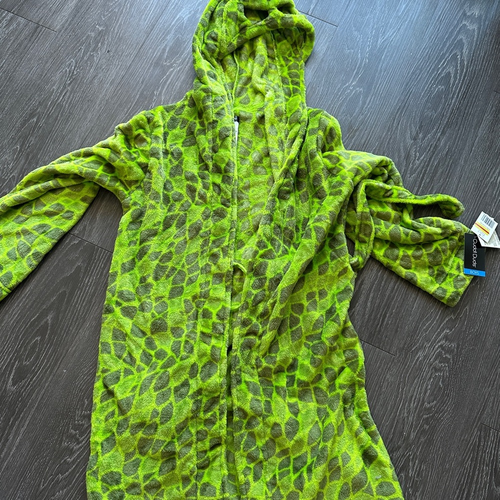 Green Hooded Animal Print Robe
